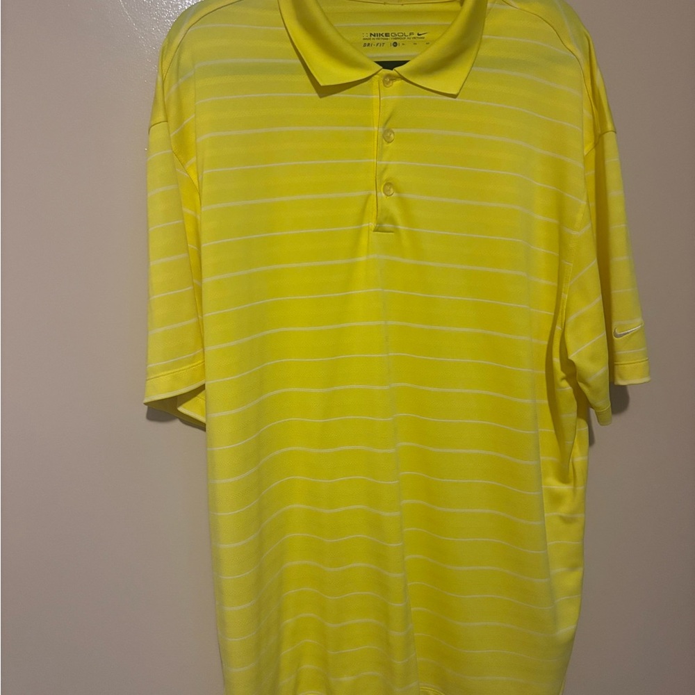 Nike Men's Bright Yellow Polo with White Stripes